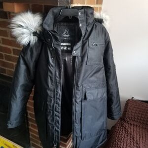 Awakndland Men Coat With Removal Faux Fur Hood Size Large